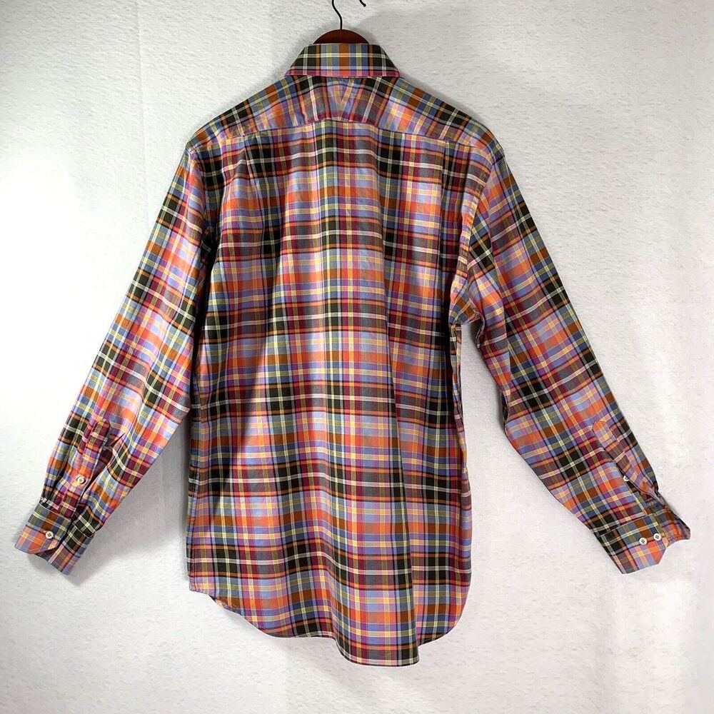 Peter Millar Shirt Men L Tartan Plaid 100% Cotton Multicolor Sport Luxury Preppy - Picture 2 of 14